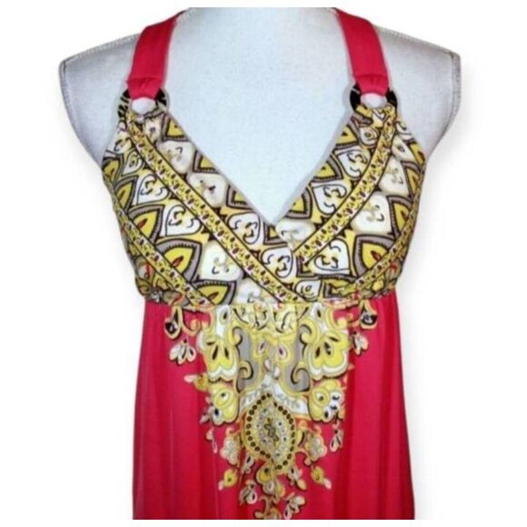 INC INTERNATIONAL CONCEPTS CORAL/PINK, YELLOW & WHITE DRESS WITH RHINESTONES SZ. - Picture 2 of 6